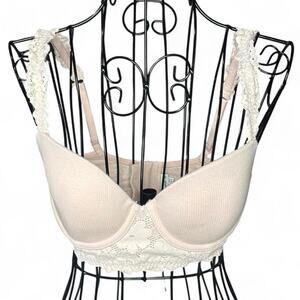 Aerie Sunnie Bloom Lace Longline Underwire Bra Beige Floral 34C